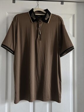Pavini Men's Brown Polo with Black Contrast Collar